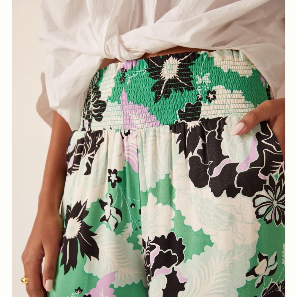 Anthropologie Maeve The Saria Smocked Wide-Leg Pants